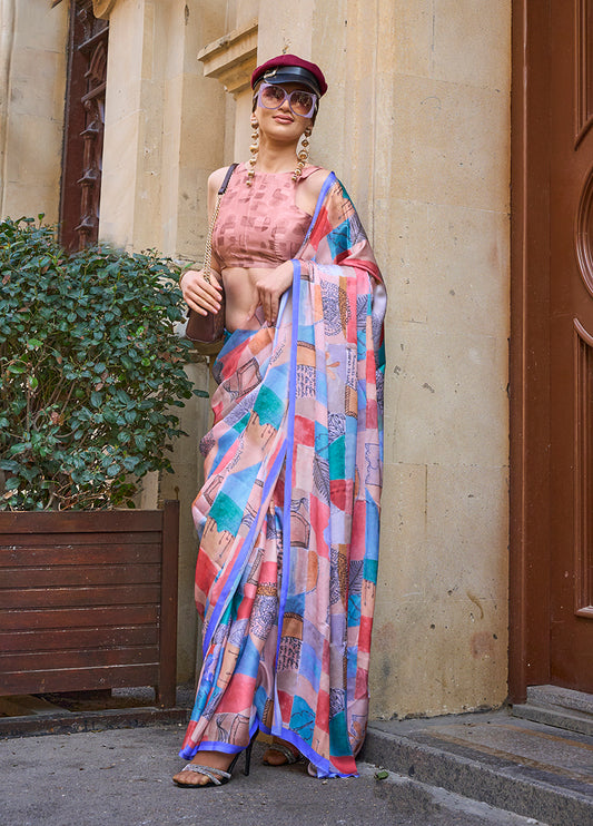 Multicolor abstract print saree