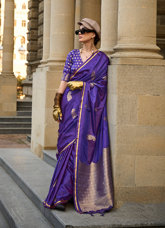 Violet woven saree