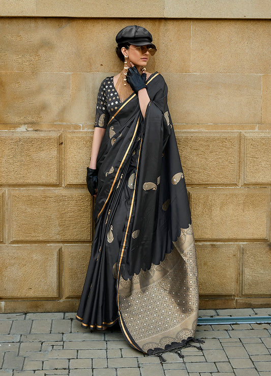 Black woven saree