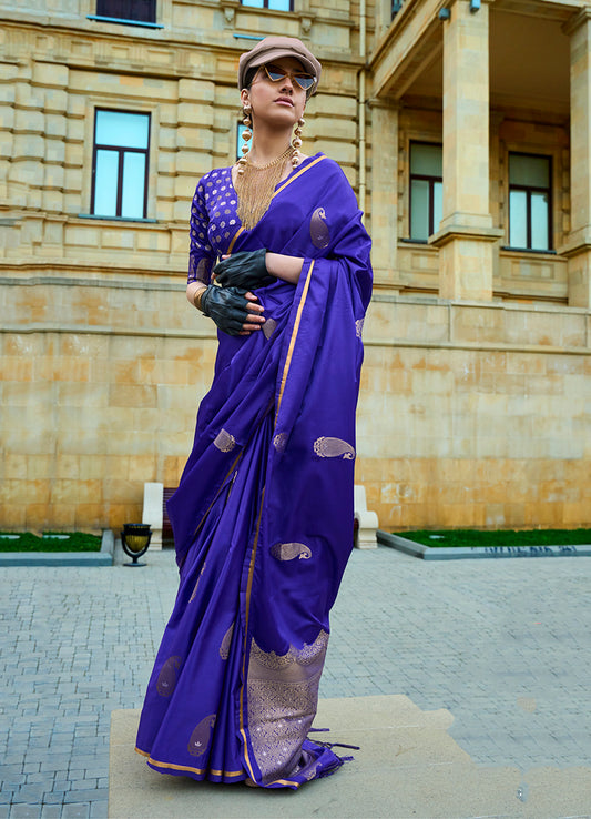 Royal blue woven saree