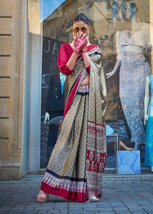 Light brown dots print saree