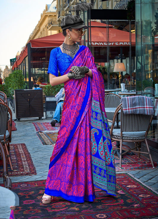 Green floral print saree