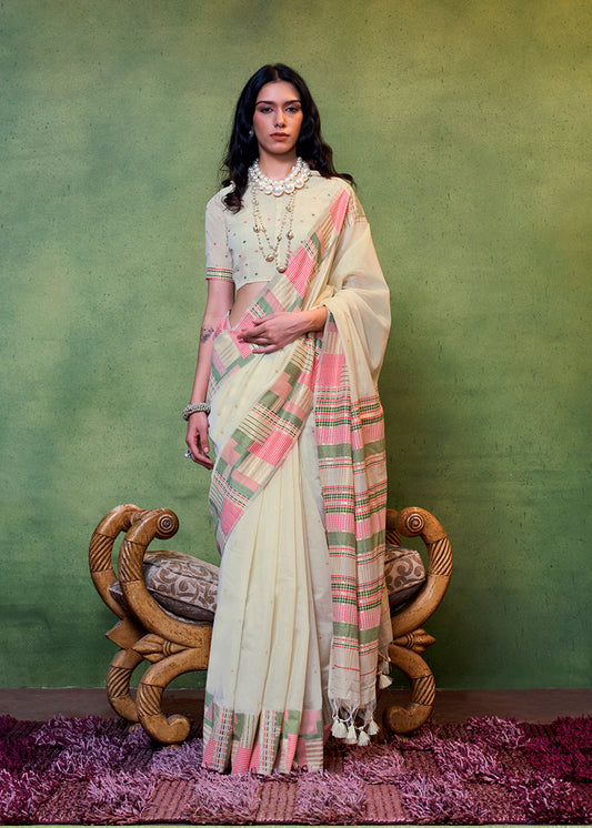 Beige resham woven saree