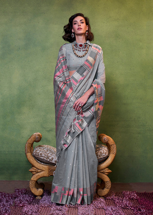 Grey resham woven saree