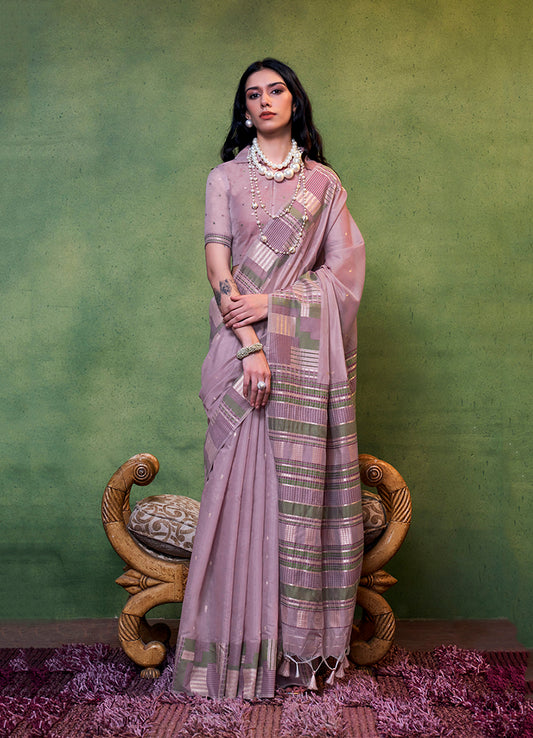 Dark lila cresham woven saree