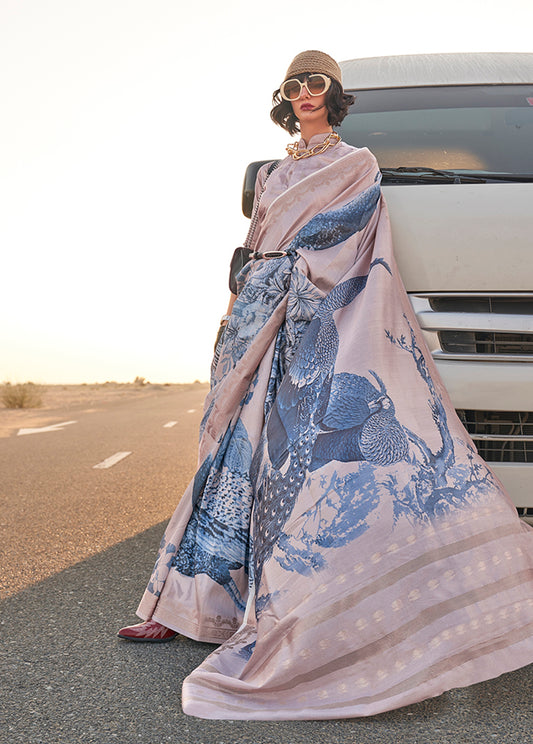 Slate grey floral print saree