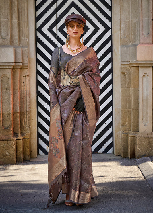 Brown woven saree