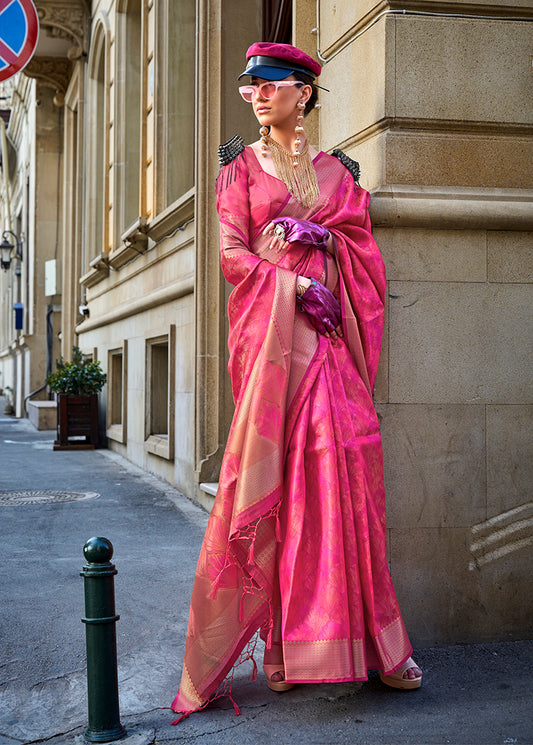 Pink woven saree