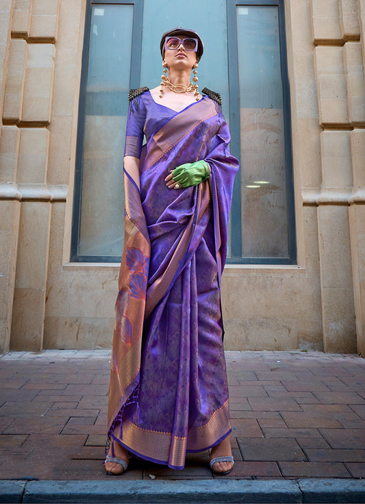 Violet woven saree