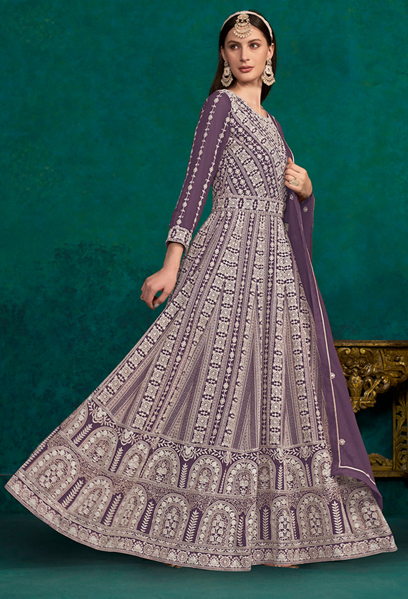 PurpleFaux GeorgetteEmbroideredKurta