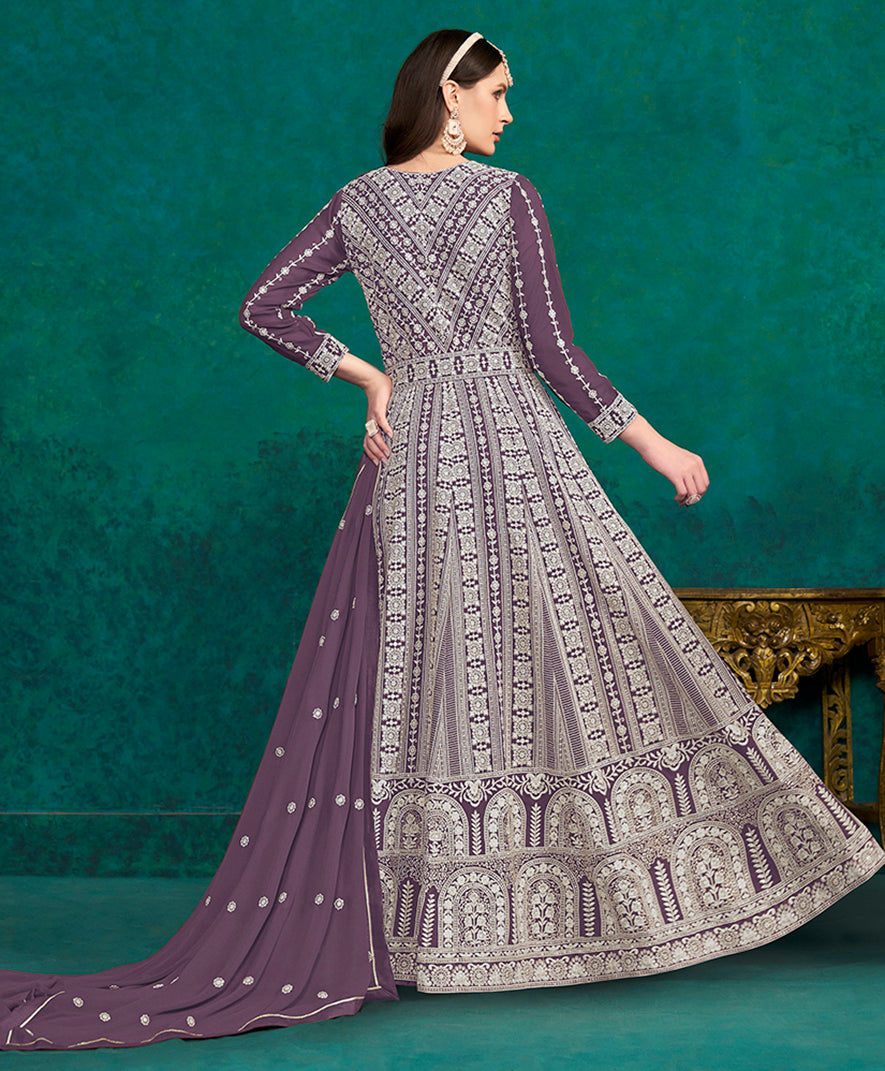 PurpleFaux GeorgetteEmbroideredKurta