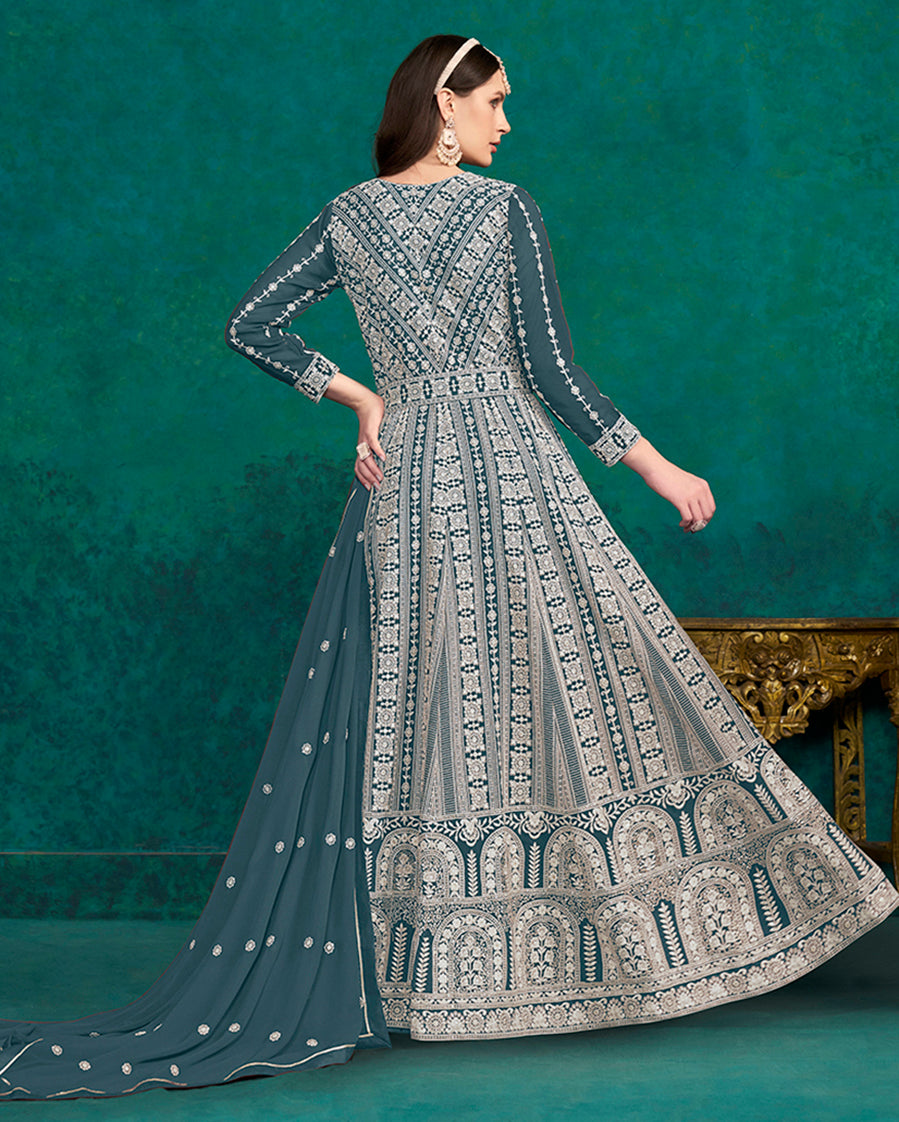 TealFaux GeorgetteEmbroideredKurta
