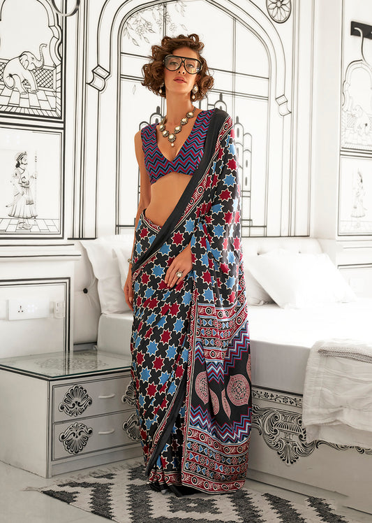 Black printed saree