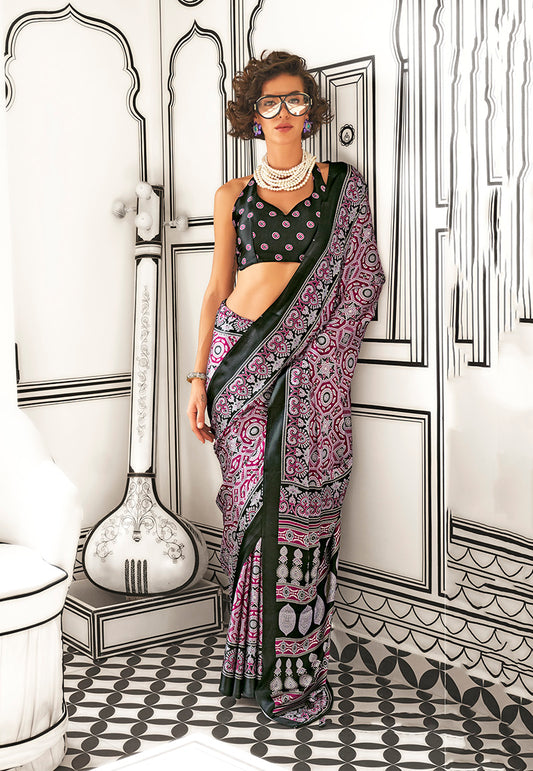 Wine printed saree