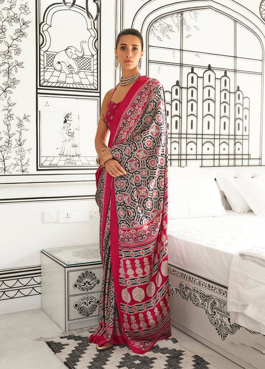 Black printed saree