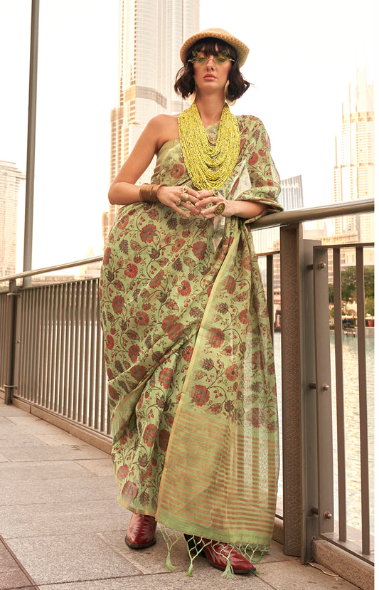 Light green printed saree