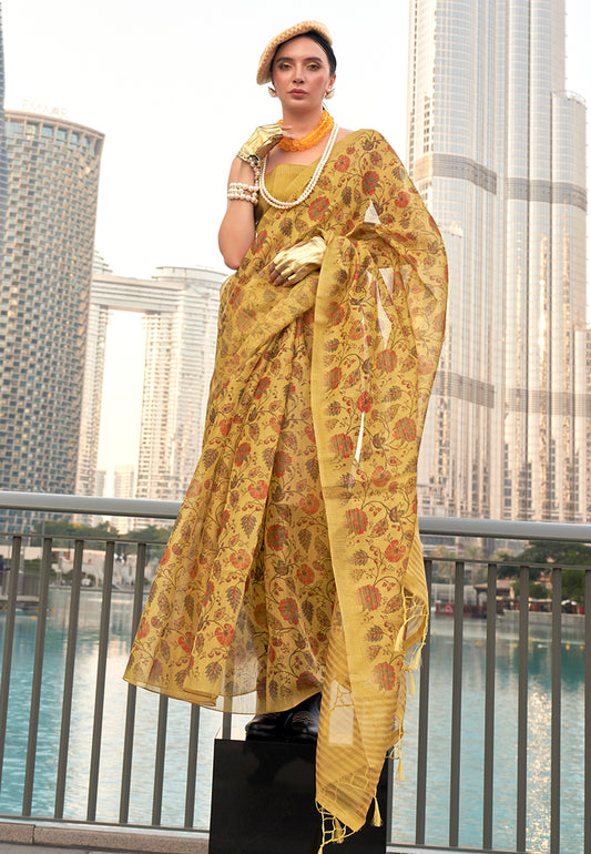 Yellow printed saree