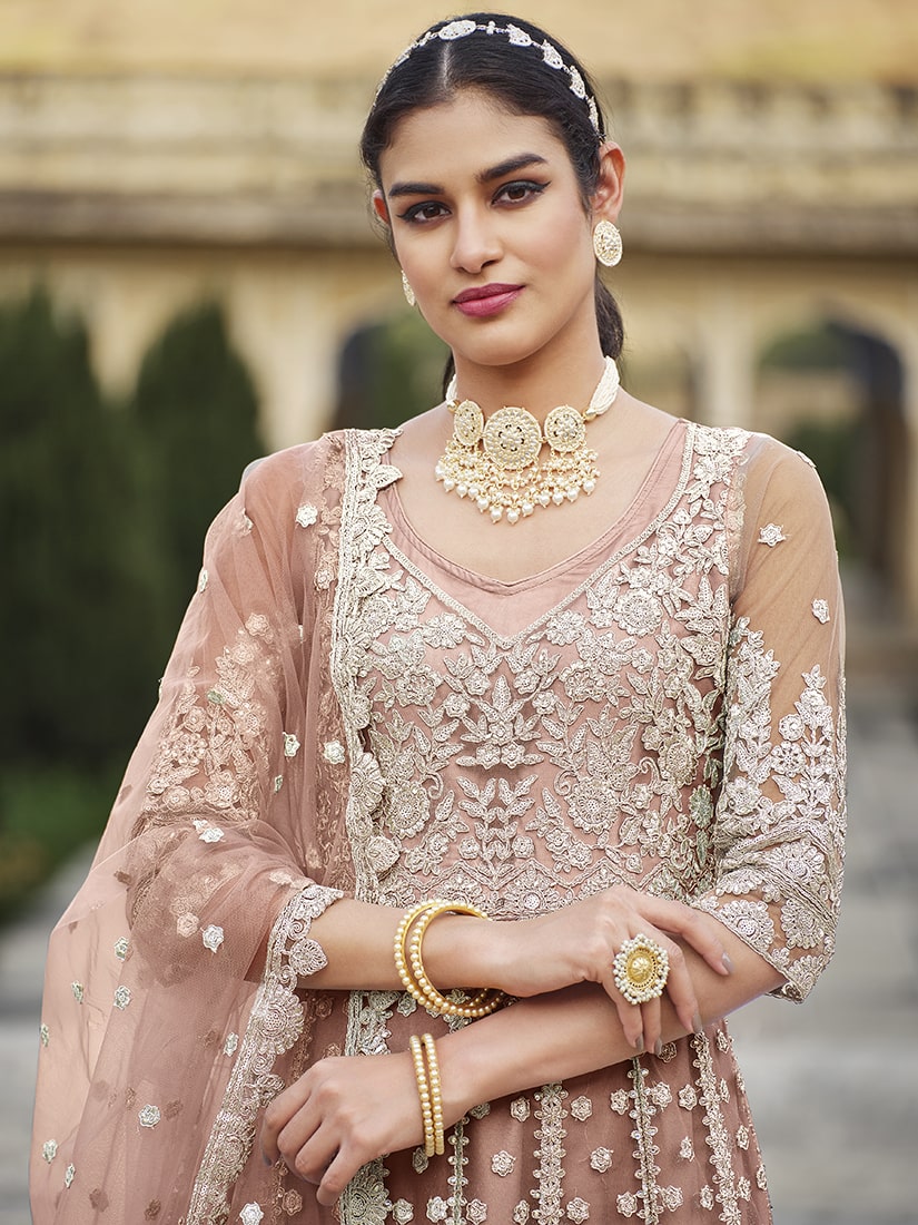 BrownNetEmbroideredKurta