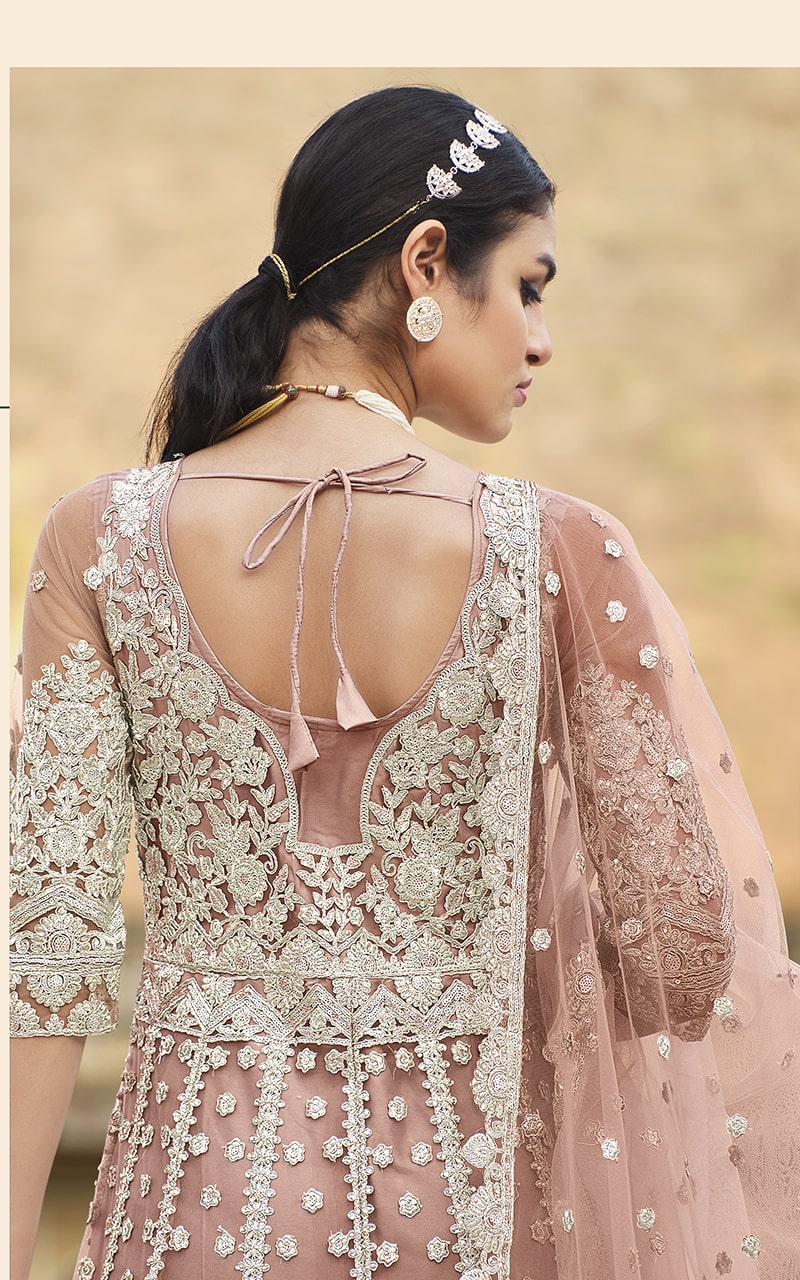 BrownNetEmbroideredKurta