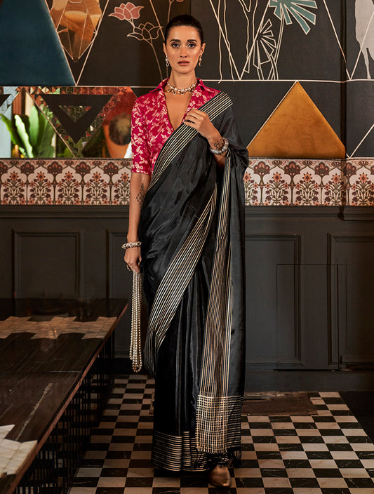 Black zari woven saree