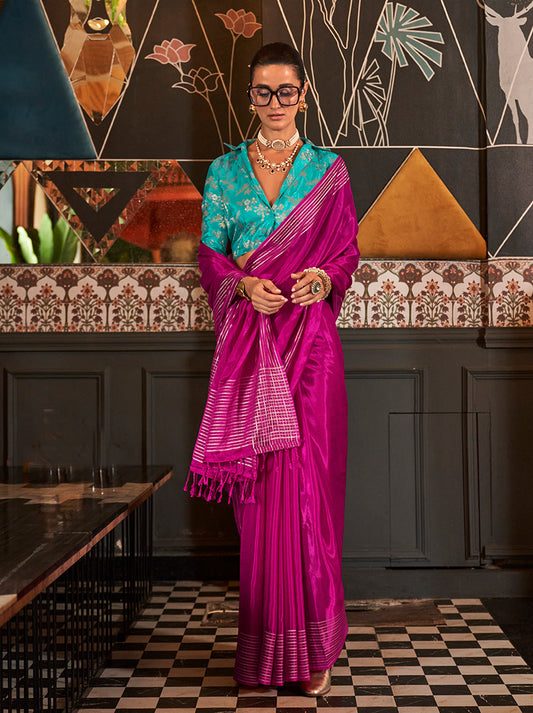 Magenta zari woven saree