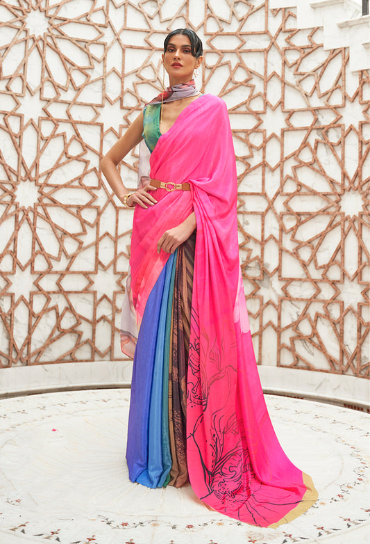 Multicolor digital print saree