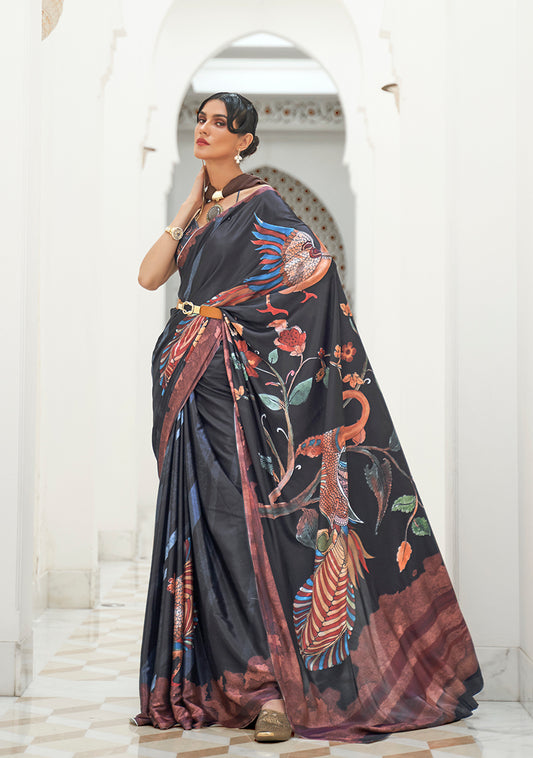 Black digital print saree