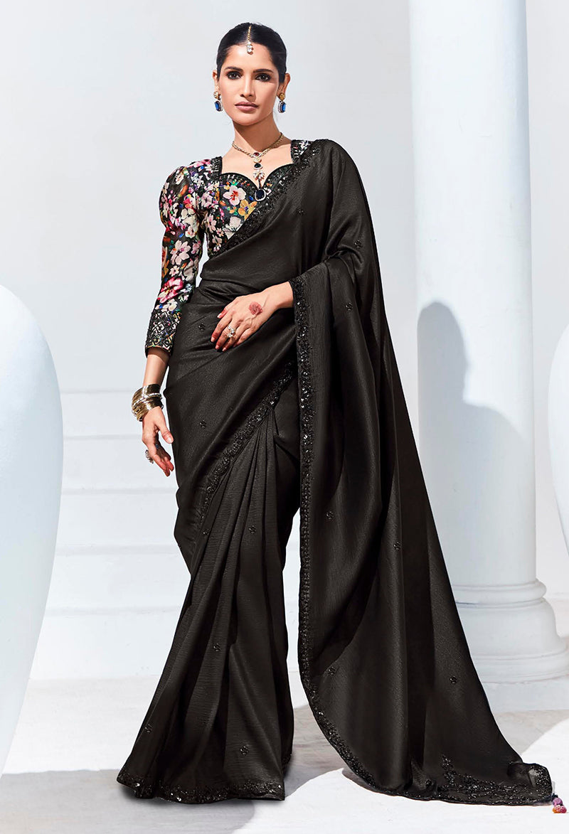 Black Embroidered Organza Saree