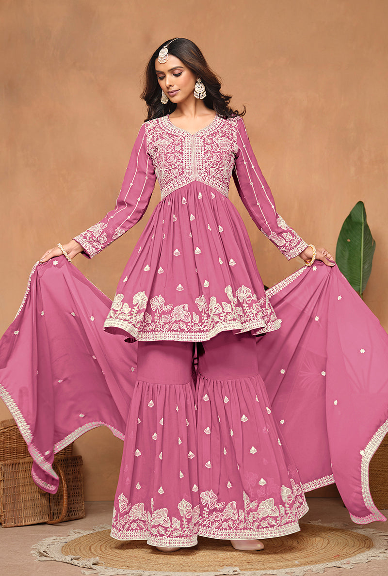 PinkFaux GeorgetteEmbroideredKurta