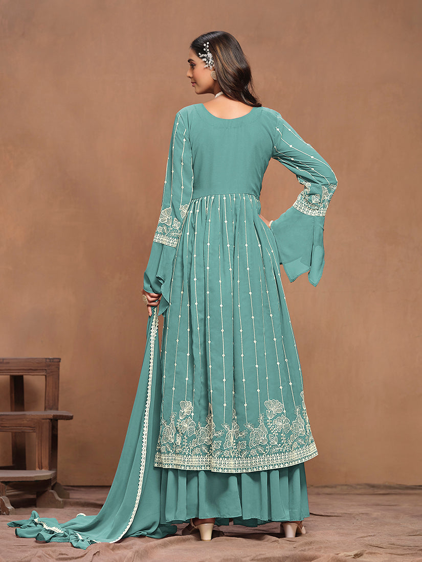TurquoiseFaux_GeorgetteEmbroideredKurta