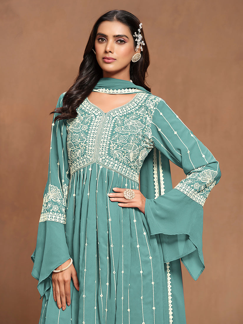 TurquoiseFaux_GeorgetteEmbroideredKurta