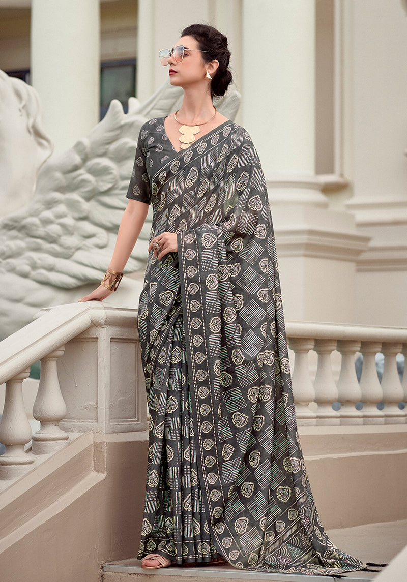 Black Printed Pure Silk Saree