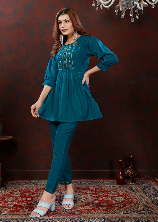 TealEmbroideredKurta