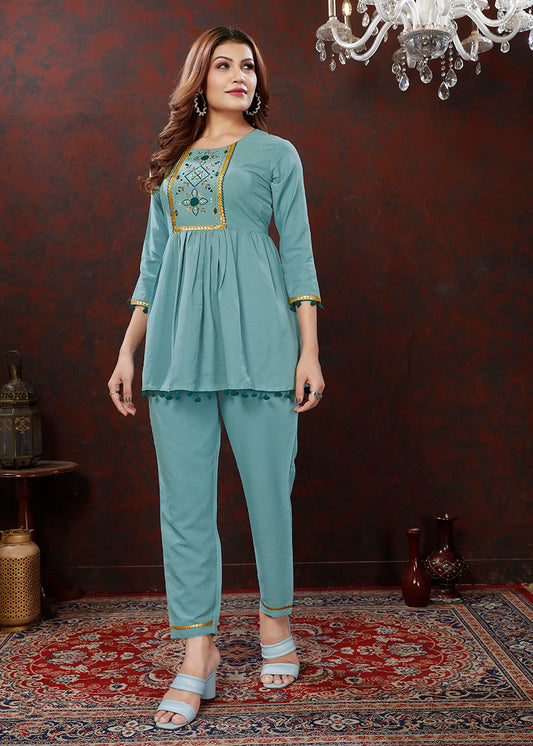 TurquoiseEmbroideredKurta