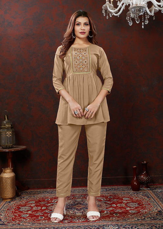 BeigeEmbroideredKurta