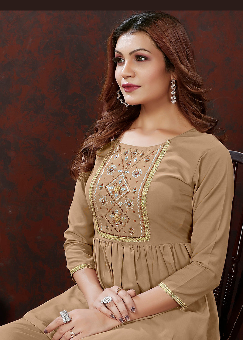 BeigeEmbroideredKurta