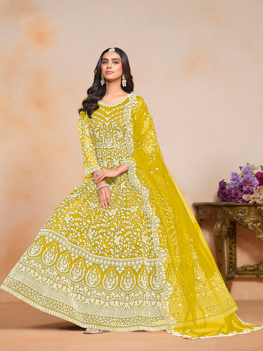YellowNetEmbroideredKurta