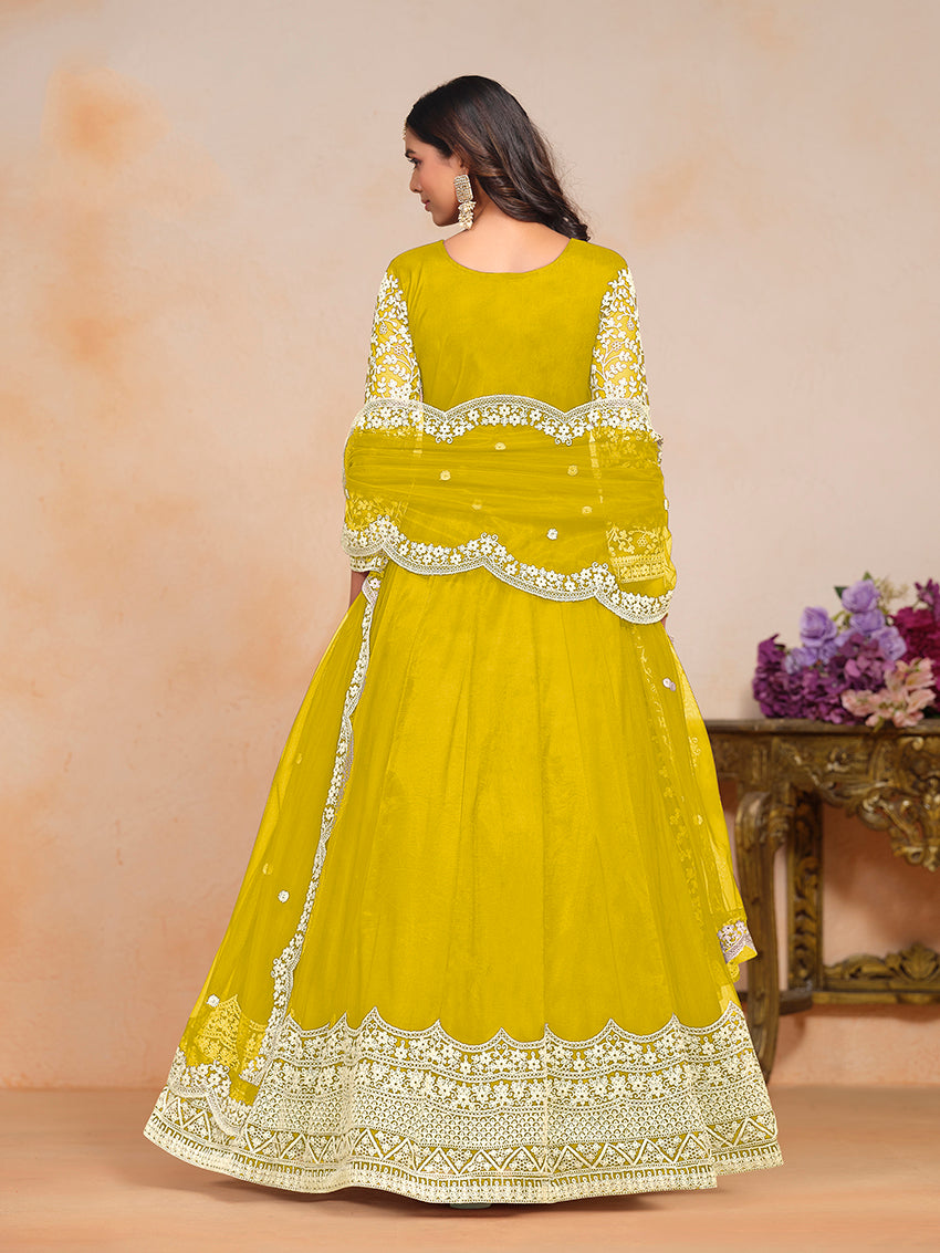 YellowNetEmbroideredKurta