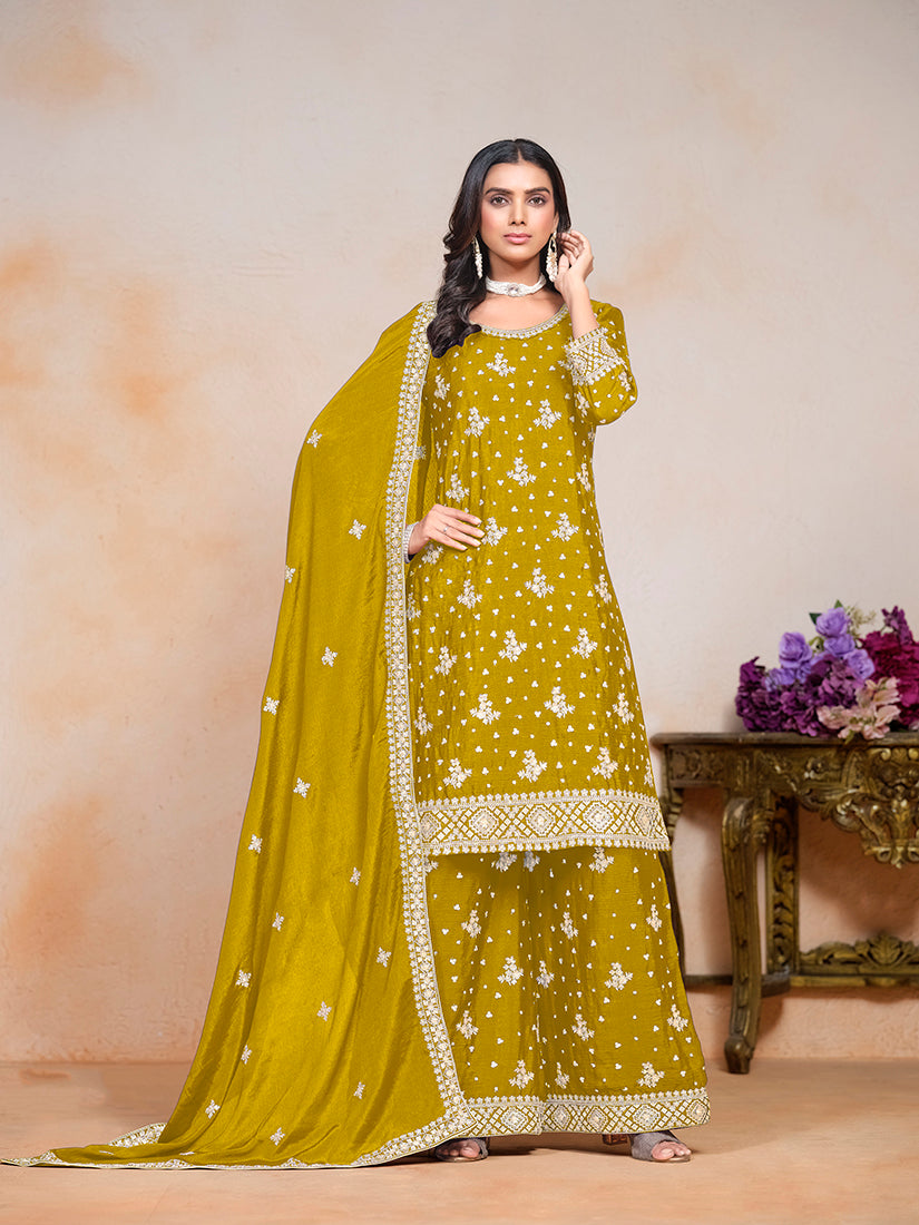 MustardChiffonEmbroideredKurta