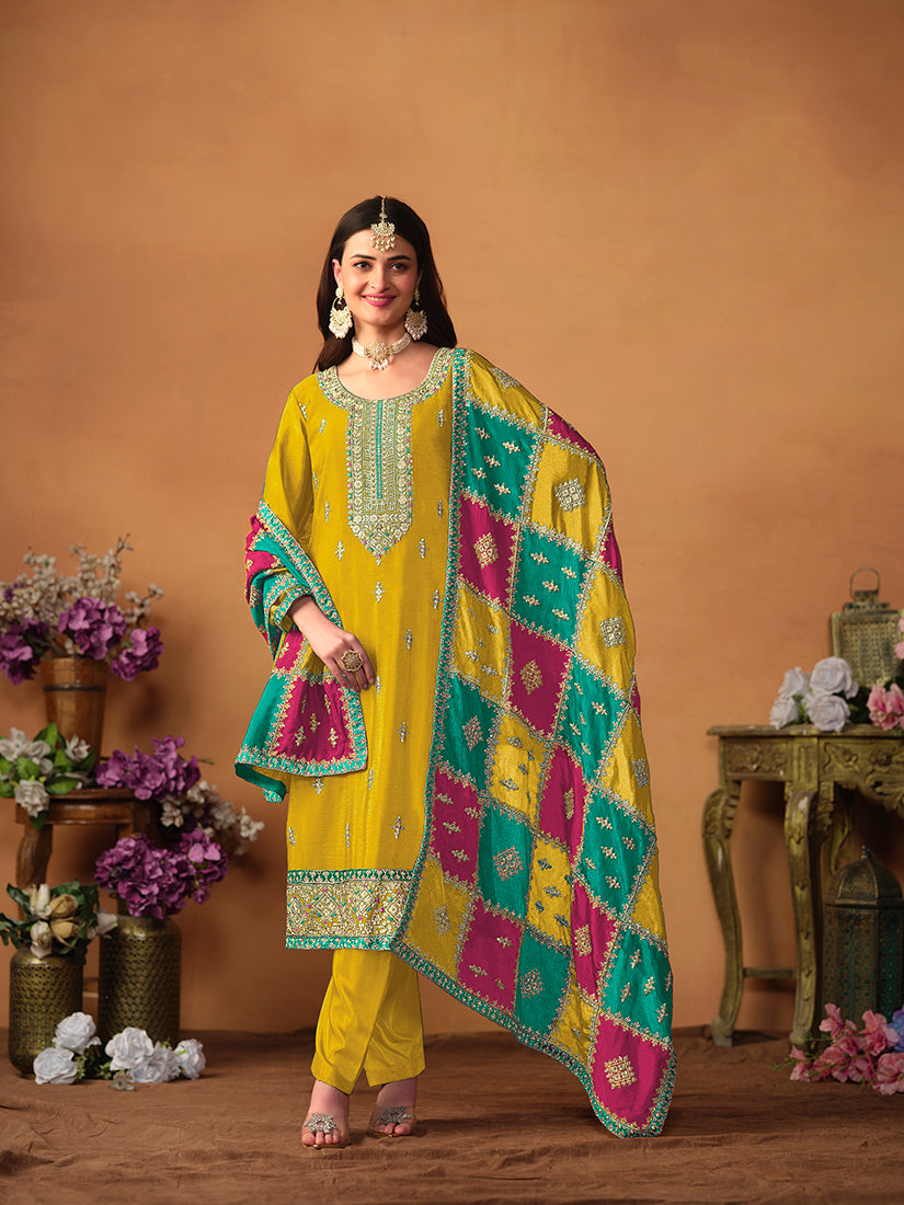 MustardChiffonEmbroideredKurta