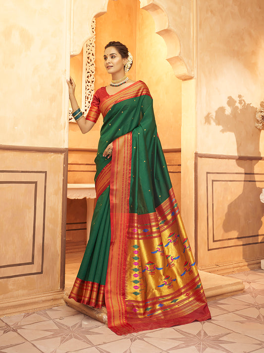 Dark Green Zari Woven Silk Saree