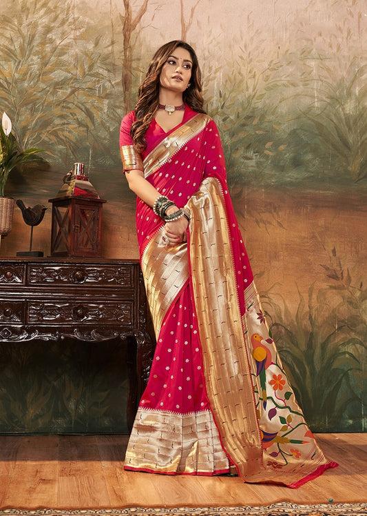 Crimson Zari Woven Paithani Silk Saree