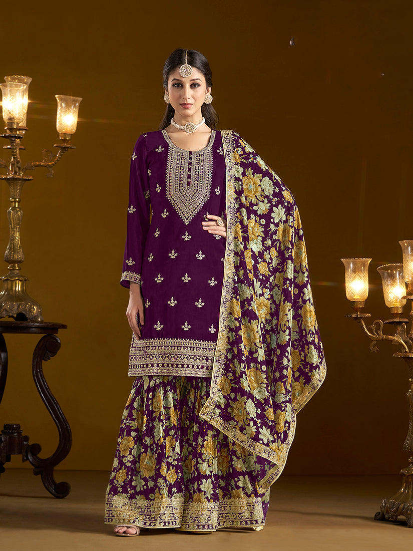 Dark-PurpleChiffonEmbroideredKurta