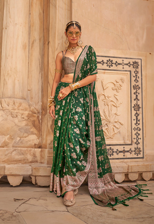 Dark Green Printed Georgette Saree