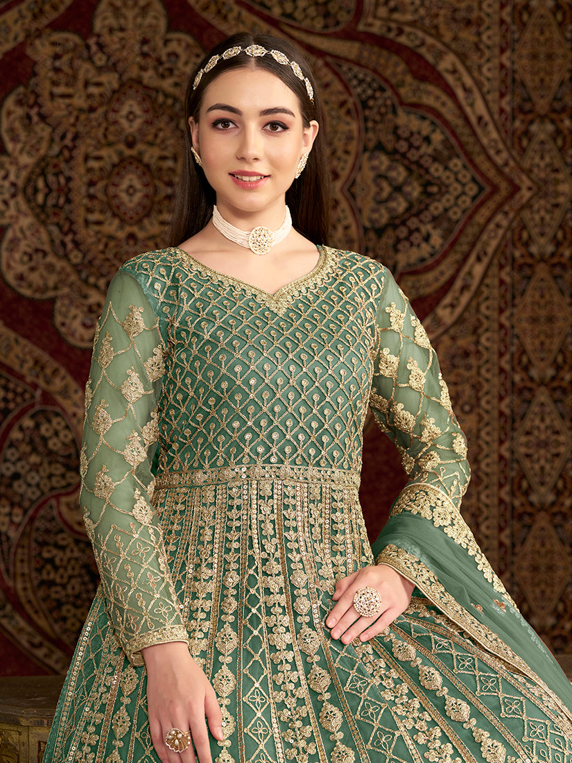 Light-GreenNetEmbroideredKurta