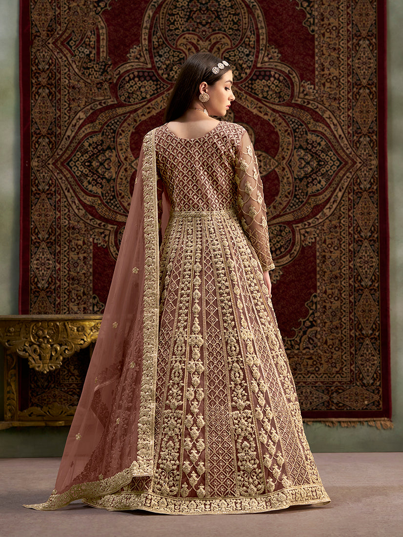 BrownNetEmbroideredKurta