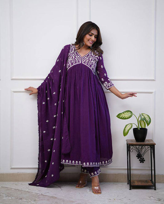 Purple Embroidered Kurta Sets