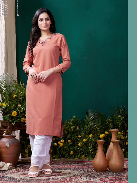 PeachEmbroideredKurta