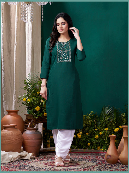 Dark GreenEmbroideredKurta