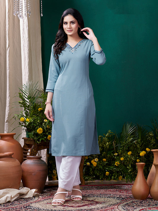 Sky BlueEmbroideredKurta